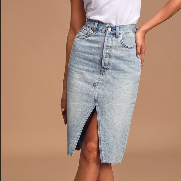 Levi's Dresses & Skirts - Deconstructed Light Wash Denim High-Rise Midi Skirt